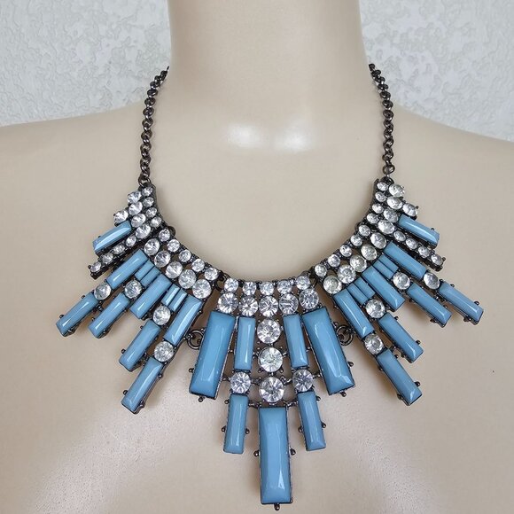 Park Lane Jewelry - Park Lane Dazzling Diva Rhinestone & Crystal Necklace Choker Collar Bib Blue